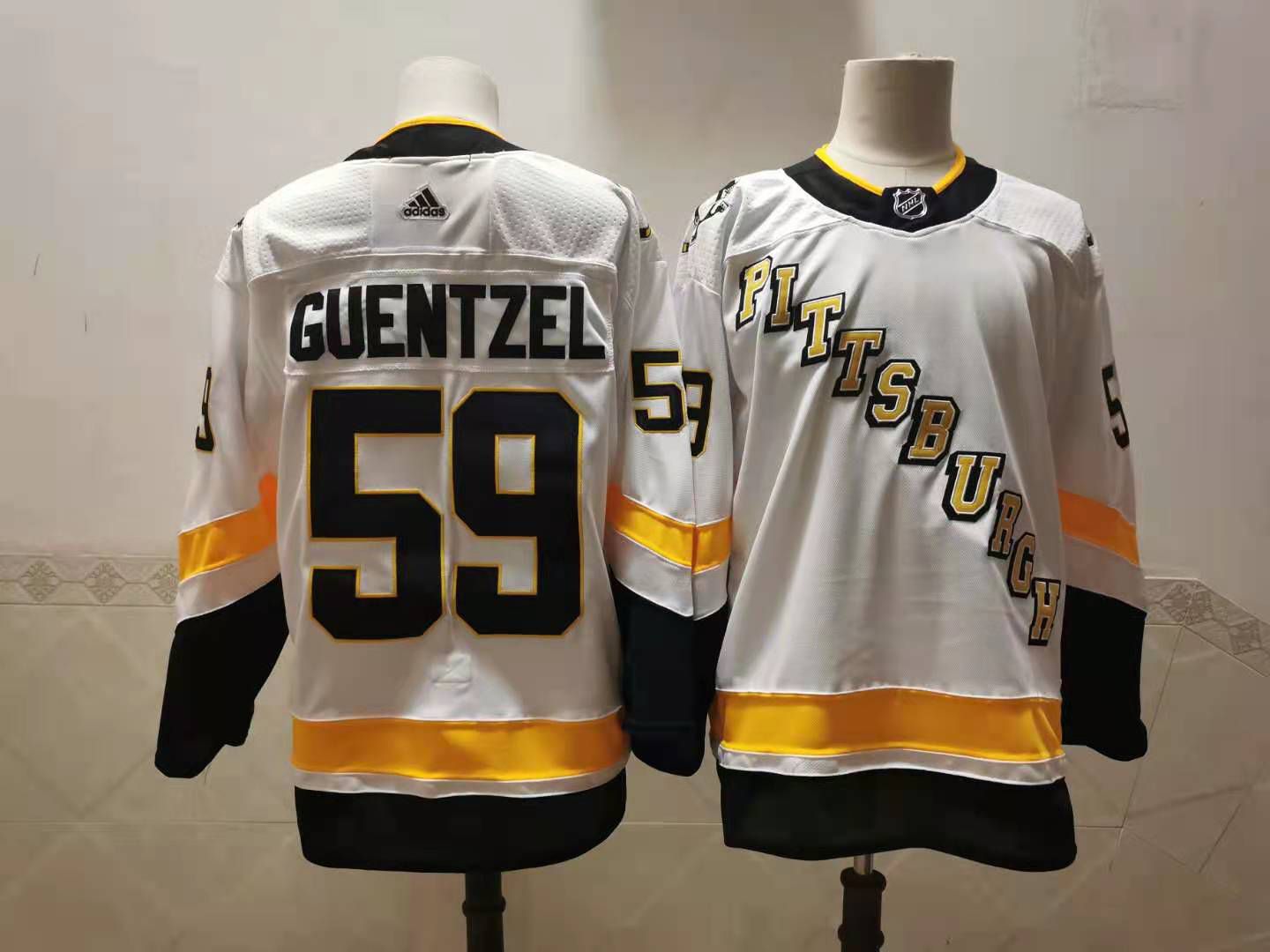 Men Pittsburgh Penguins #59 Guentzel White Authentic Stitched 2020 Adidias NHL Jersey